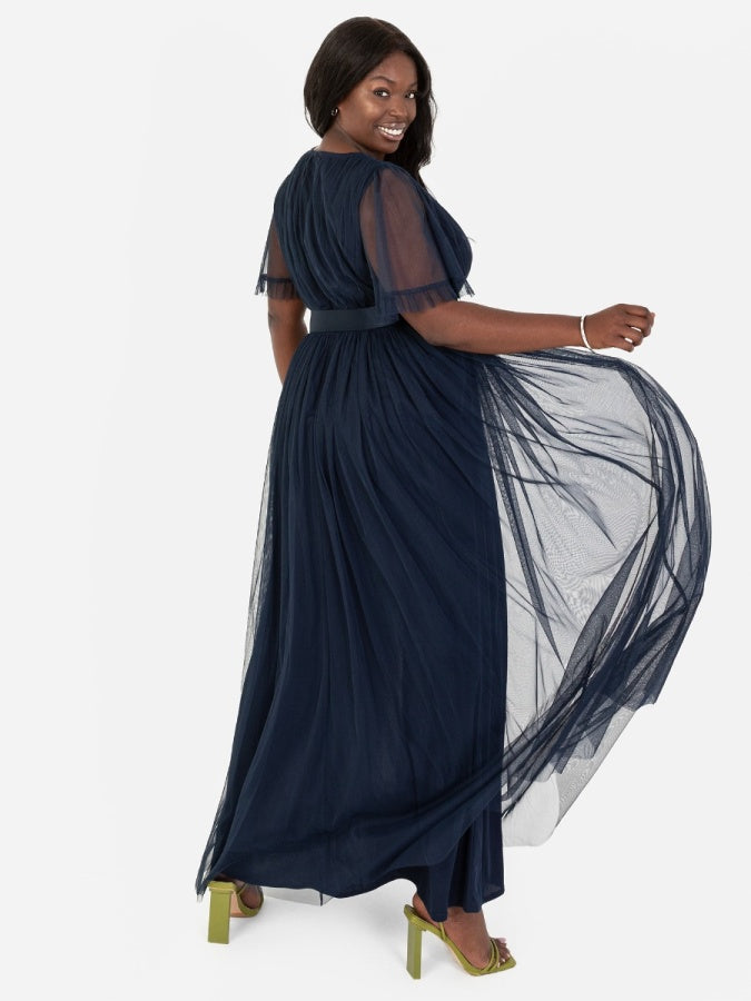 Anaya With Love Recycled Navy Faux Wrap Maxi Dress with Sash Belt