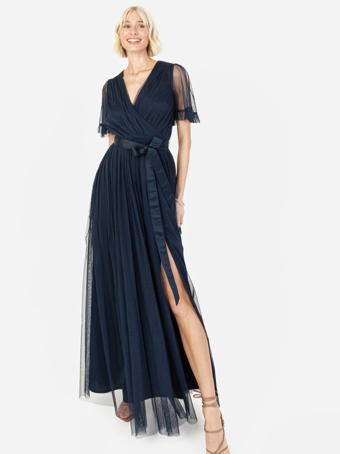 Anaya With Love Recycled Navy Faux Wrap Maxi Dress with Sash Belt