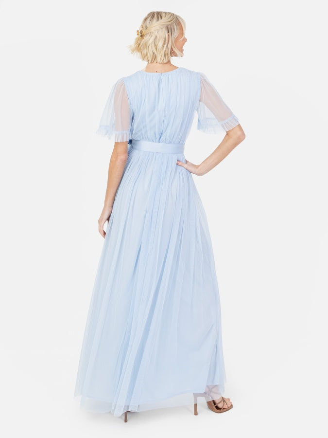 Anaya With Love Recycled Light Blue Faux Wrap Maxi Dress with Sash Belt