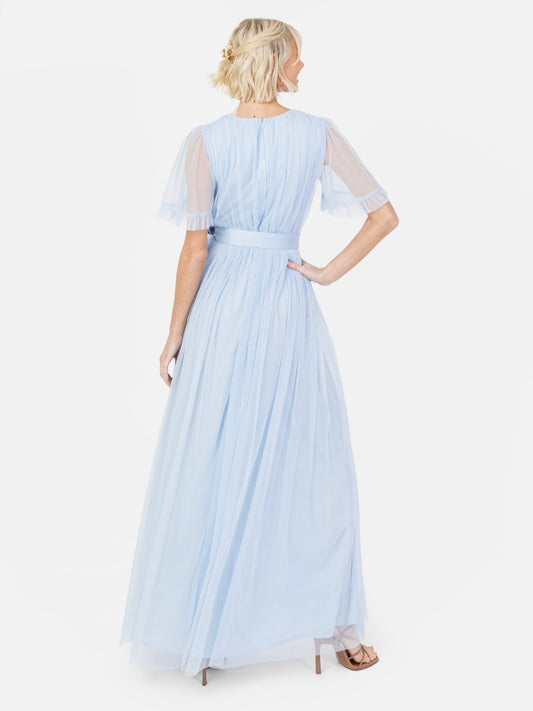 Anaya With Love Recycled Light Blue Faux Wrap Maxi Dress with Sash Belt