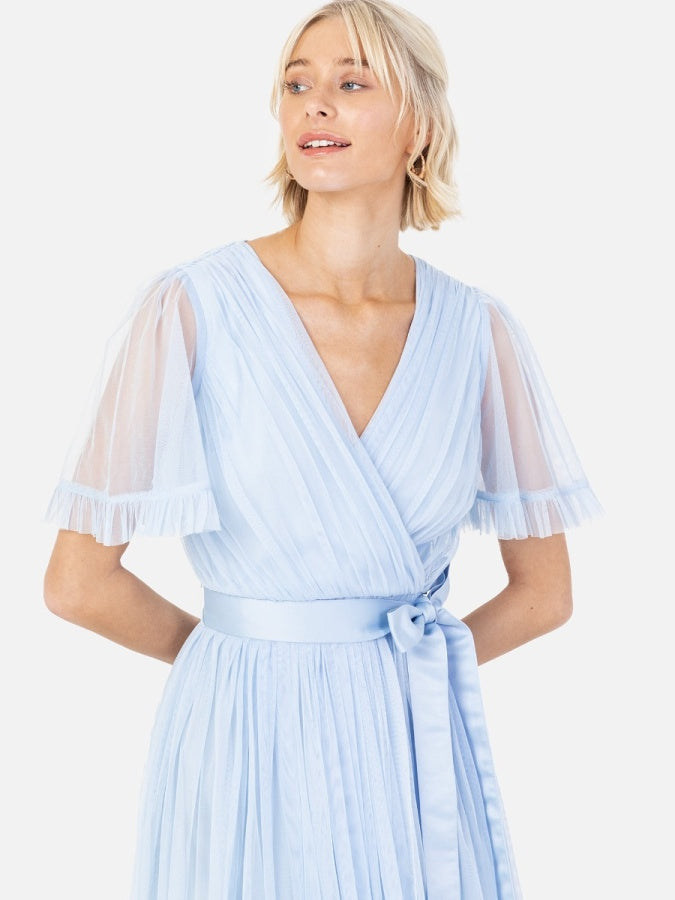 Anaya With Love Recycled Light Blue Faux Wrap Maxi Dress with Sash Belt