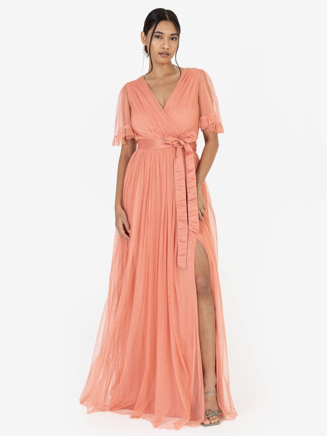 Anaya With Love Coral Faux Wrap Maxi Dress with Sash Belt