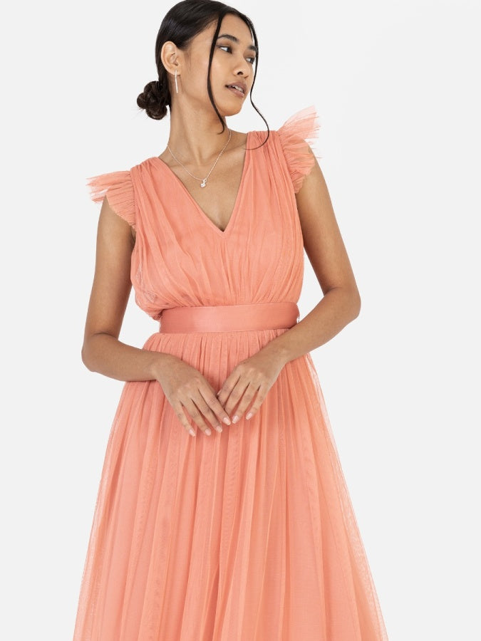 Anaya With Love Recycled Coral Midaxi Dress with Sash Belt