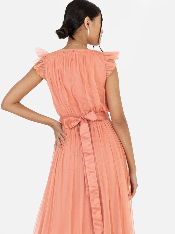 Anaya With Love Recycled Coral Midaxi Dress with Sash Belt