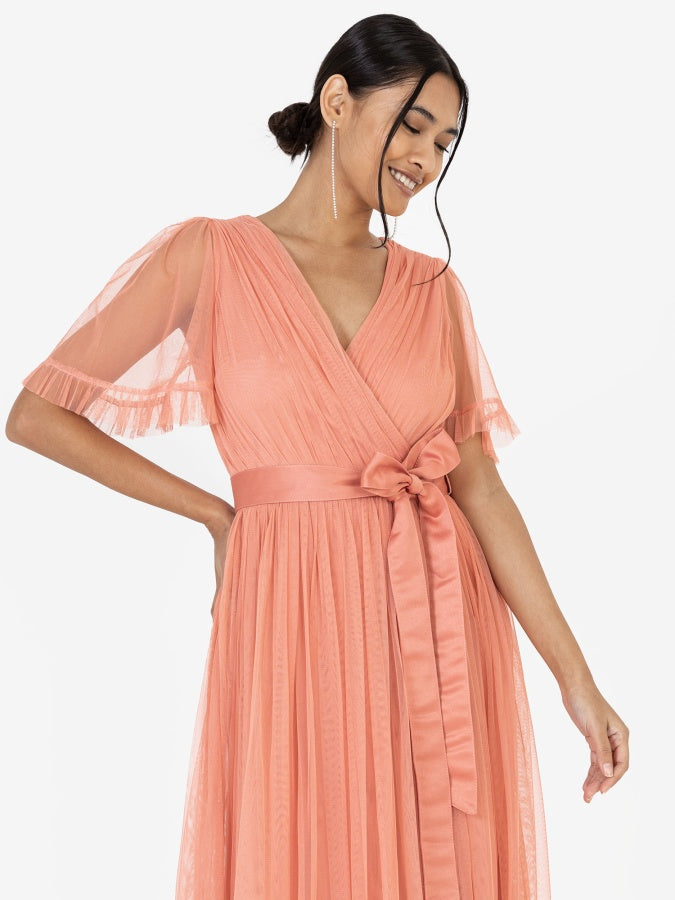 Anaya With Love Coral Faux Wrap Maxi Dress with Sash Belt