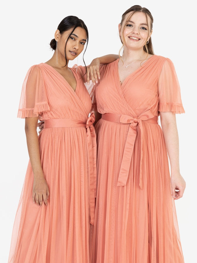 Anaya With Love Coral Faux Wrap Maxi Dress with Sash Belt