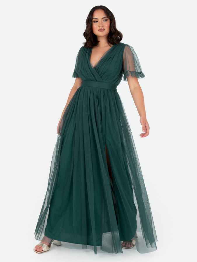 Anaya With Love Recycled Emerald Green Faux Wrap Maxi Dress With Sash – Maya Deluxe