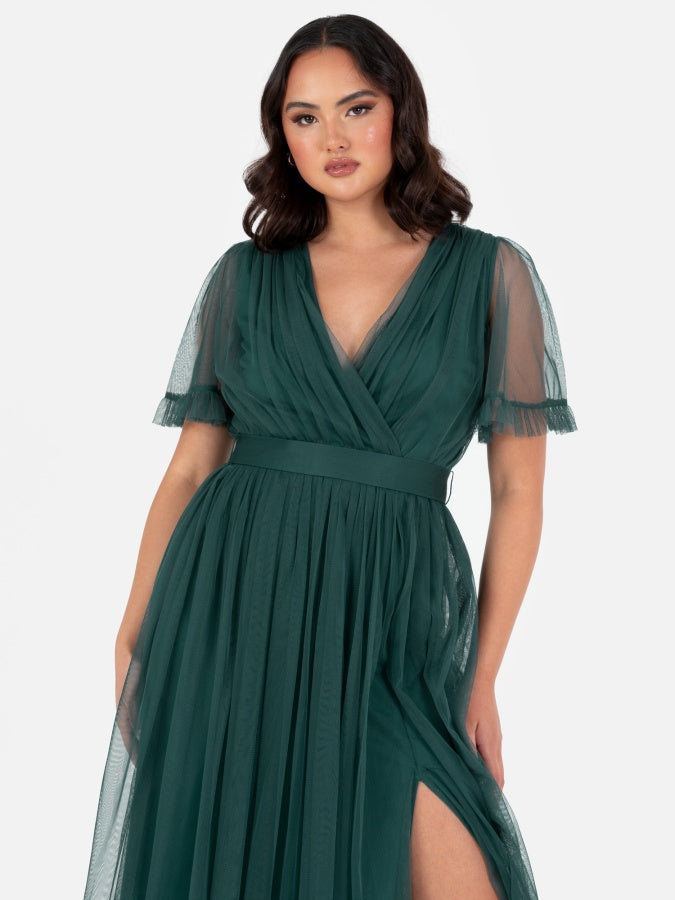 Anaya With Love Recycled Emerald Green Faux Wrap Maxi Dress With Sash Belt