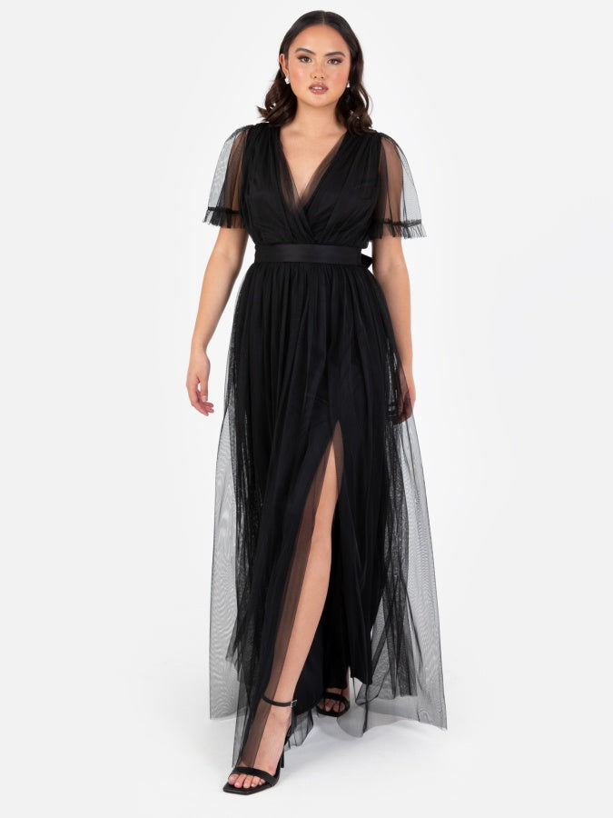 Anaya With Love Recycled Black Faux Wrap Maxi Dress With Sash Belt