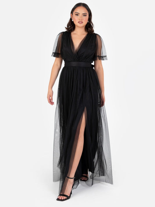Anaya With Love Recycled Black Faux Wrap Maxi Dress With Sash Belt