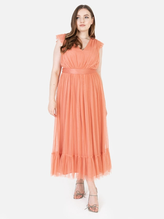 Anaya With Love Recycled Coral Midaxi Dress with Sash Belt