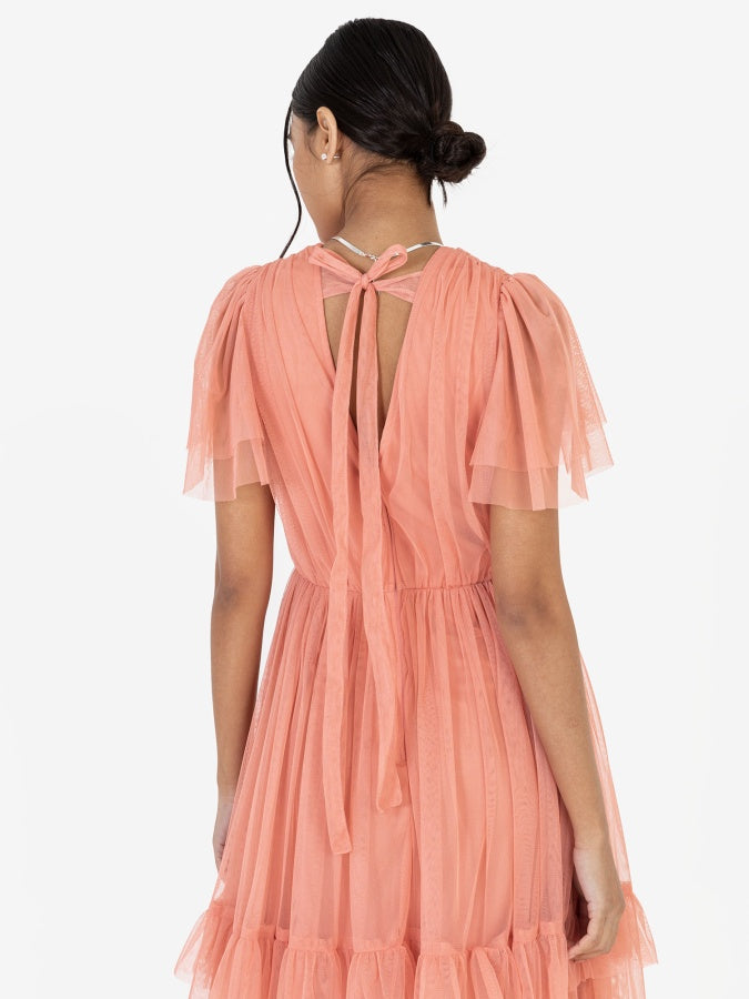 Anaya With Love Recycled Coral Pink Ruffle Maxi Dress with Keyhole Detail