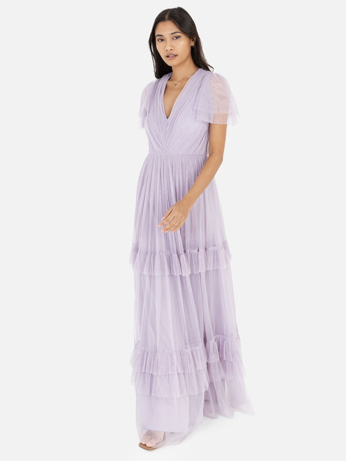 Anaya With Love Recycled Lilac Ruffle Maxi Dress with Keyhole Detail