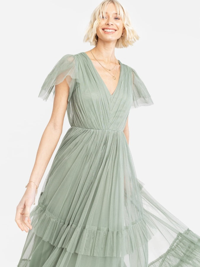 Anaya With Love Recycled Frosty Green Ruffle Maxi Dress with Keyhole Detail