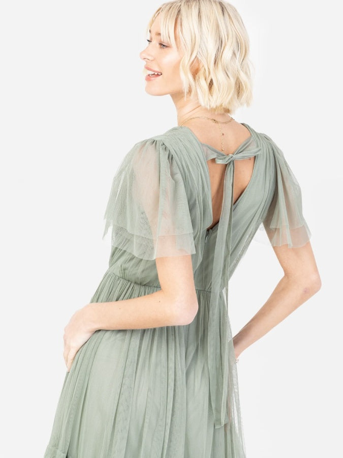 Anaya With Love Recycled Frosty Green Ruffle Maxi Dress with Keyhole Detail