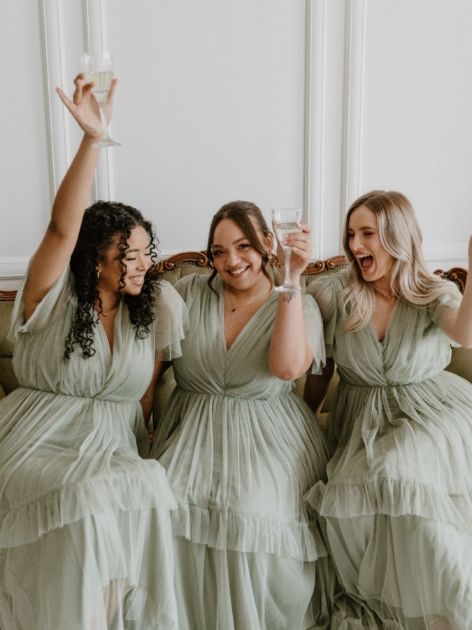 Anaya With Love Recycled Frosty Green Ruffle Maxi Dress with Keyhole Detail