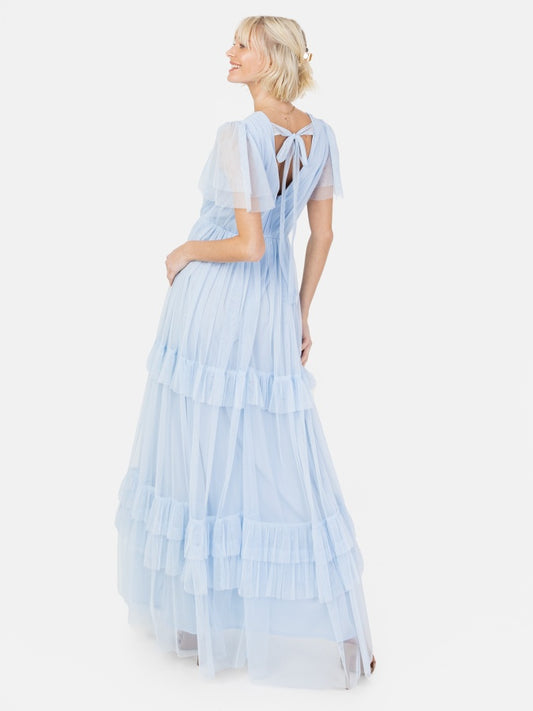 Anaya With Love Recycled Light Blue Ruffle Maxi Dress with Keyhole Detail