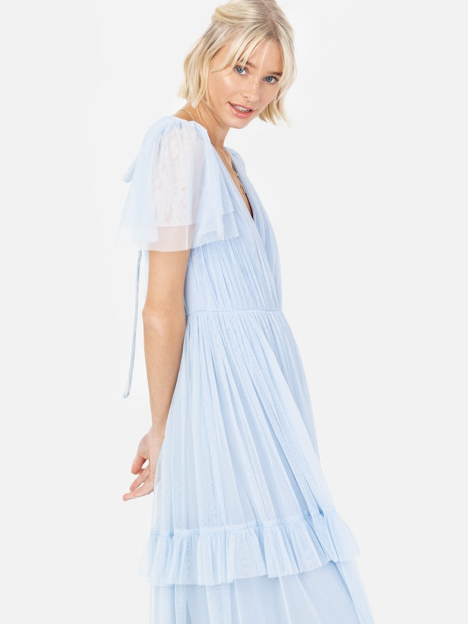Anaya With Love Recycled Light Blue Ruffle Maxi Dress with Keyhole Detail
