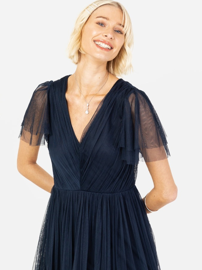 Anaya With Love Recycled Navy Ruffle Maxi Dress with Keyhole Detail