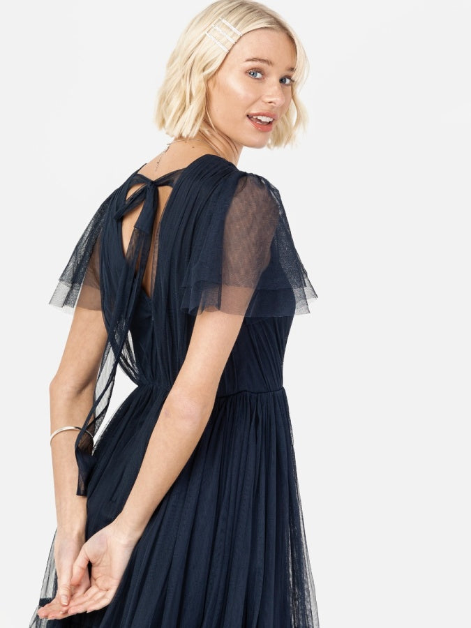 Anaya With Love Recycled Navy Ruffle Maxi Dress with Keyhole Detail