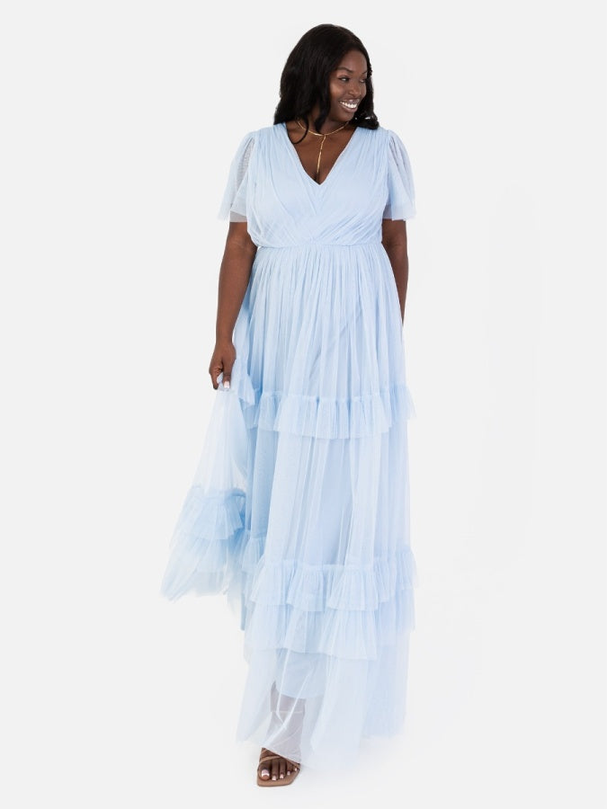 Anaya With Love Recycled Light Blue Ruffle Maxi Dress with Keyhole Detail