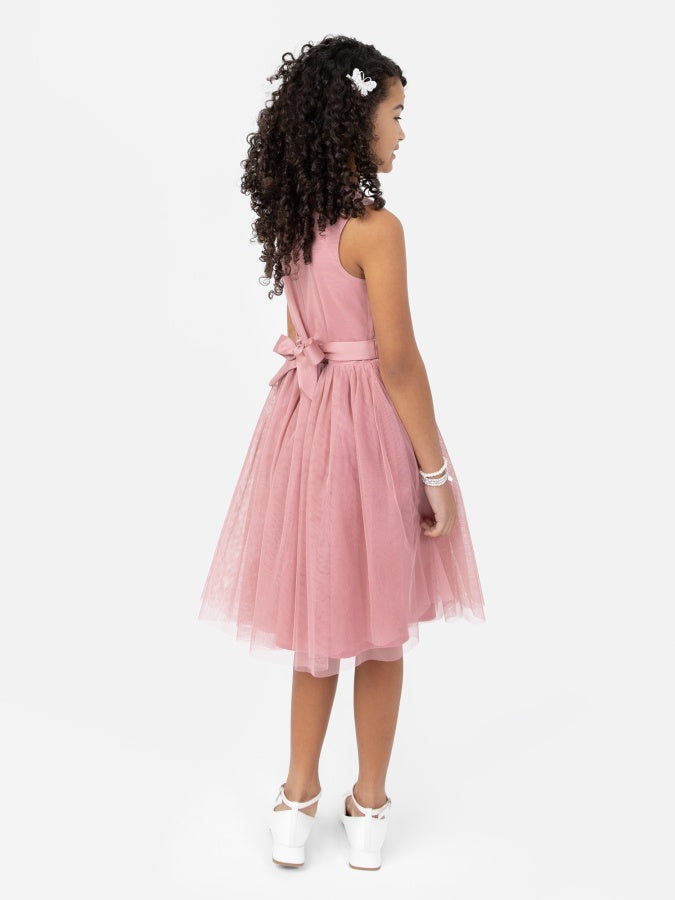 Mini Maya Dusty Pink Delicate Sequin Midi Dress With Bow