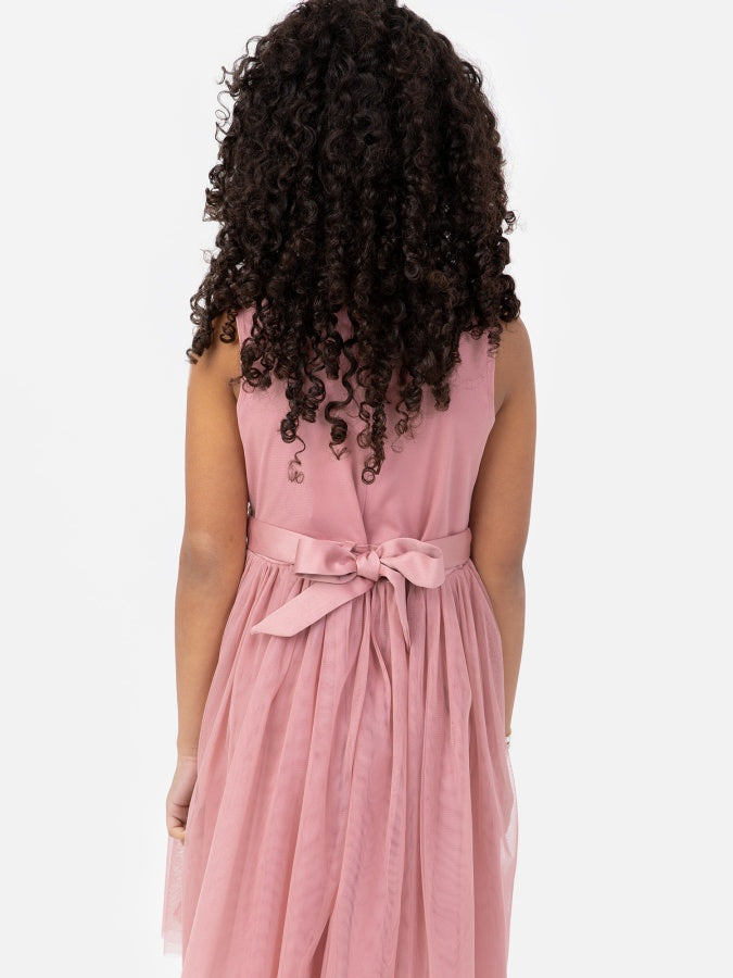 Mini Maya Dusty Pink Delicate Sequin Midi Dress With Bow