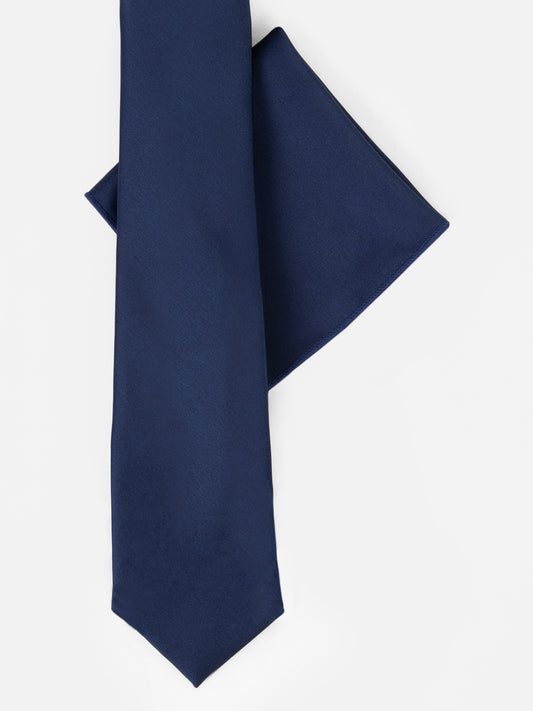 Navy Satin Tie and Pocket Square Set