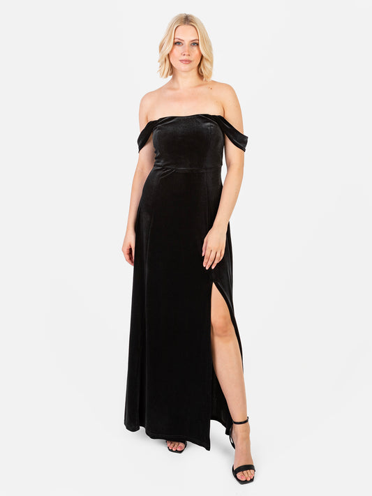 Maya Black Velvet Bardot Dress