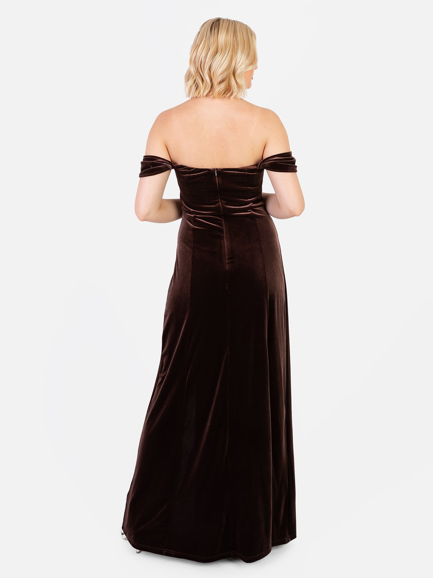 Maya Chocolate Velvet Bardot Dress