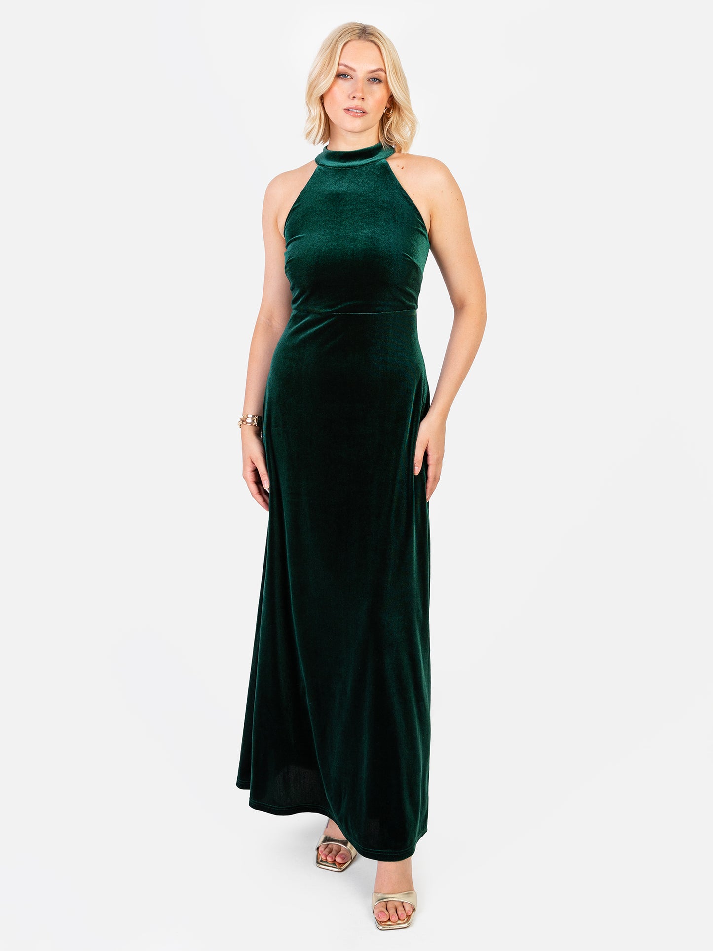 Maya Emerald Halter Neck Velvet Maxi Dress
