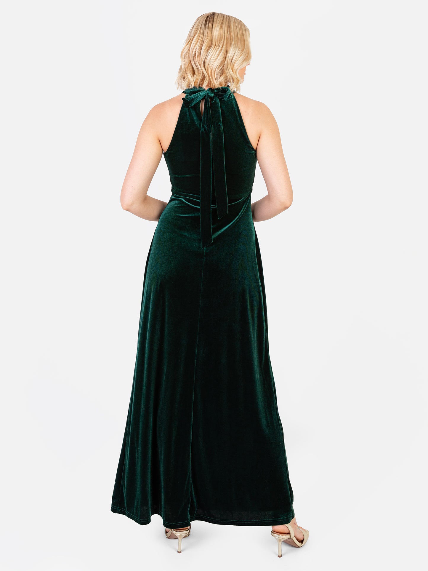 Maya Emerald Halter Neck Velvet Maxi Dress