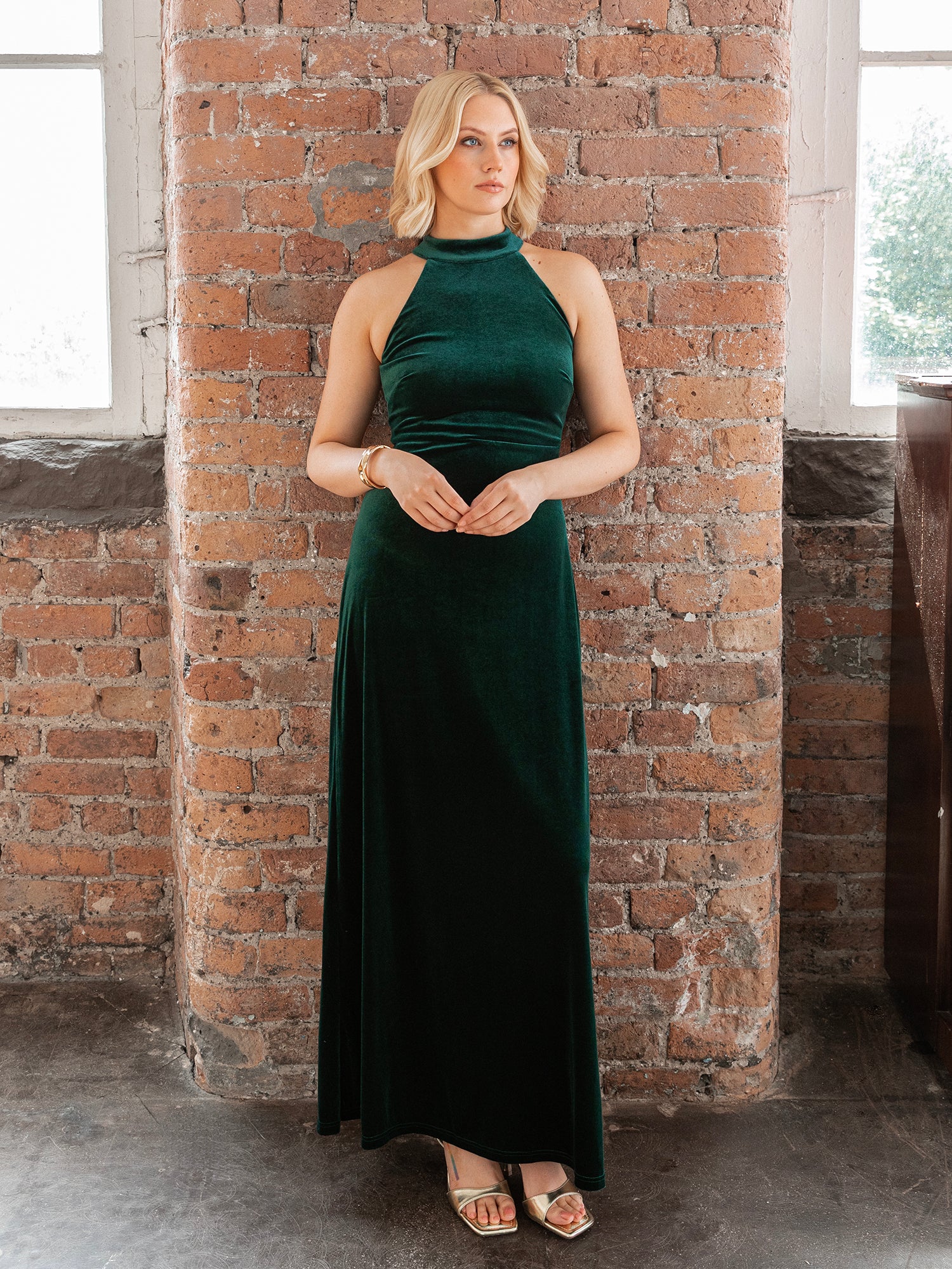 Maya Emerald Halter Neck Velvet Maxi Dress – Maya Deluxe