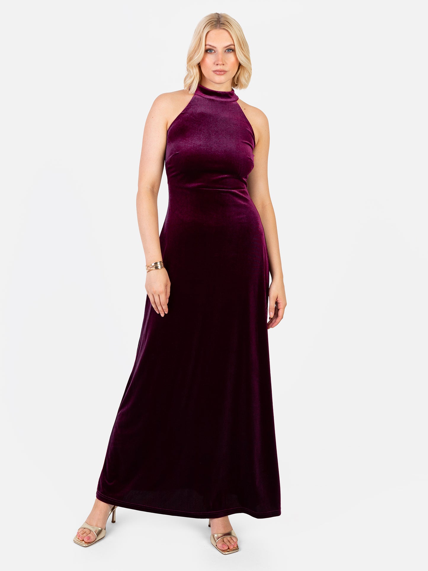 Maya Purple Halter Neck Velvet Maxi Dress