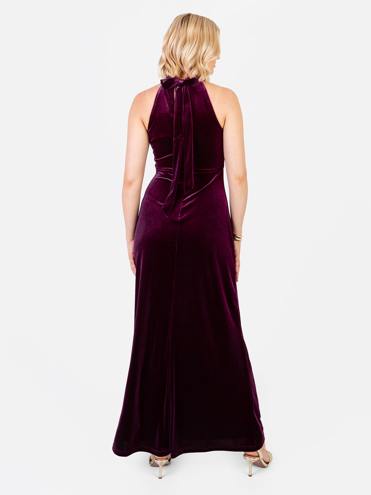 Maya Purple Halter Neck Velvet Maxi Dress