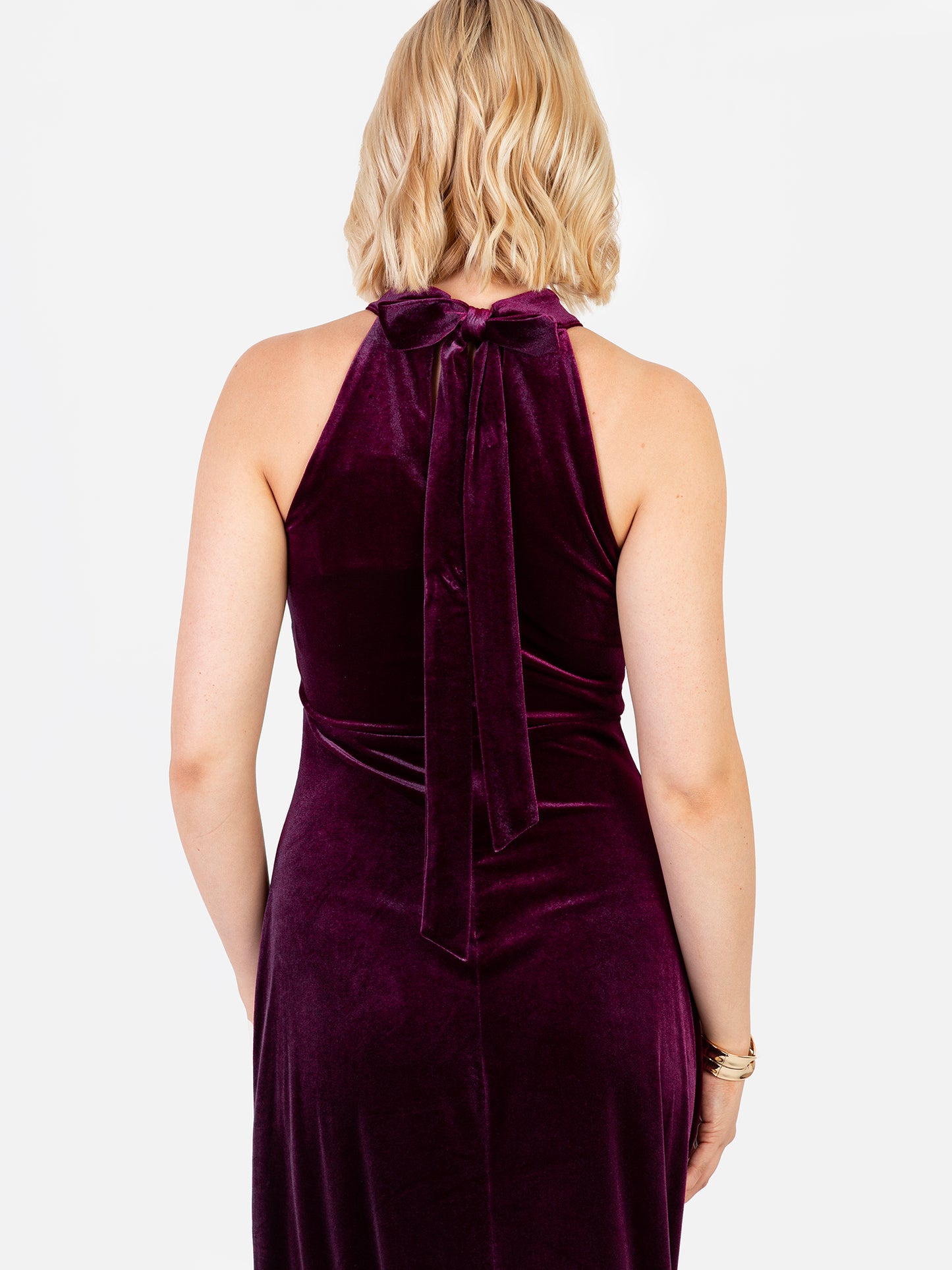 Maya Purple Halter Neck Velvet Maxi Dress