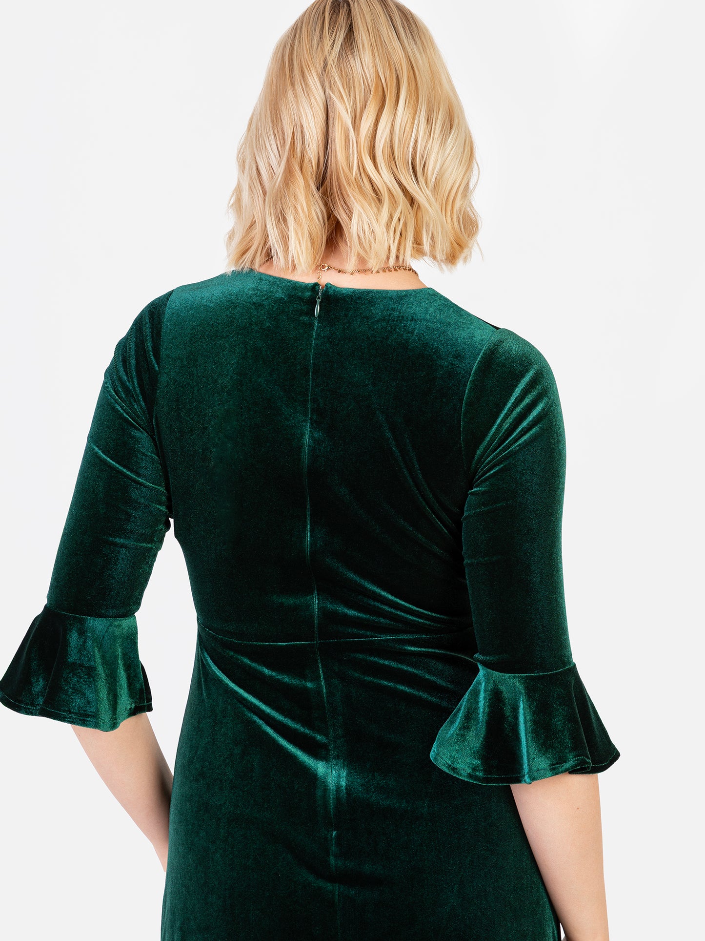 Maya Emerald Green V Neck 3/4 Flute Sleeve Velvet Maxi Dress