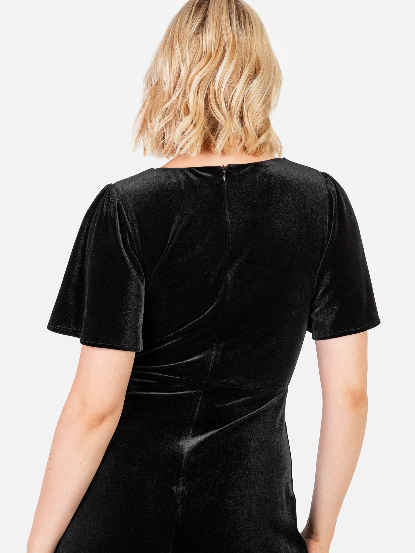 Maya Black Faux Wrap Short Sleeve Velvet Maxi Dress