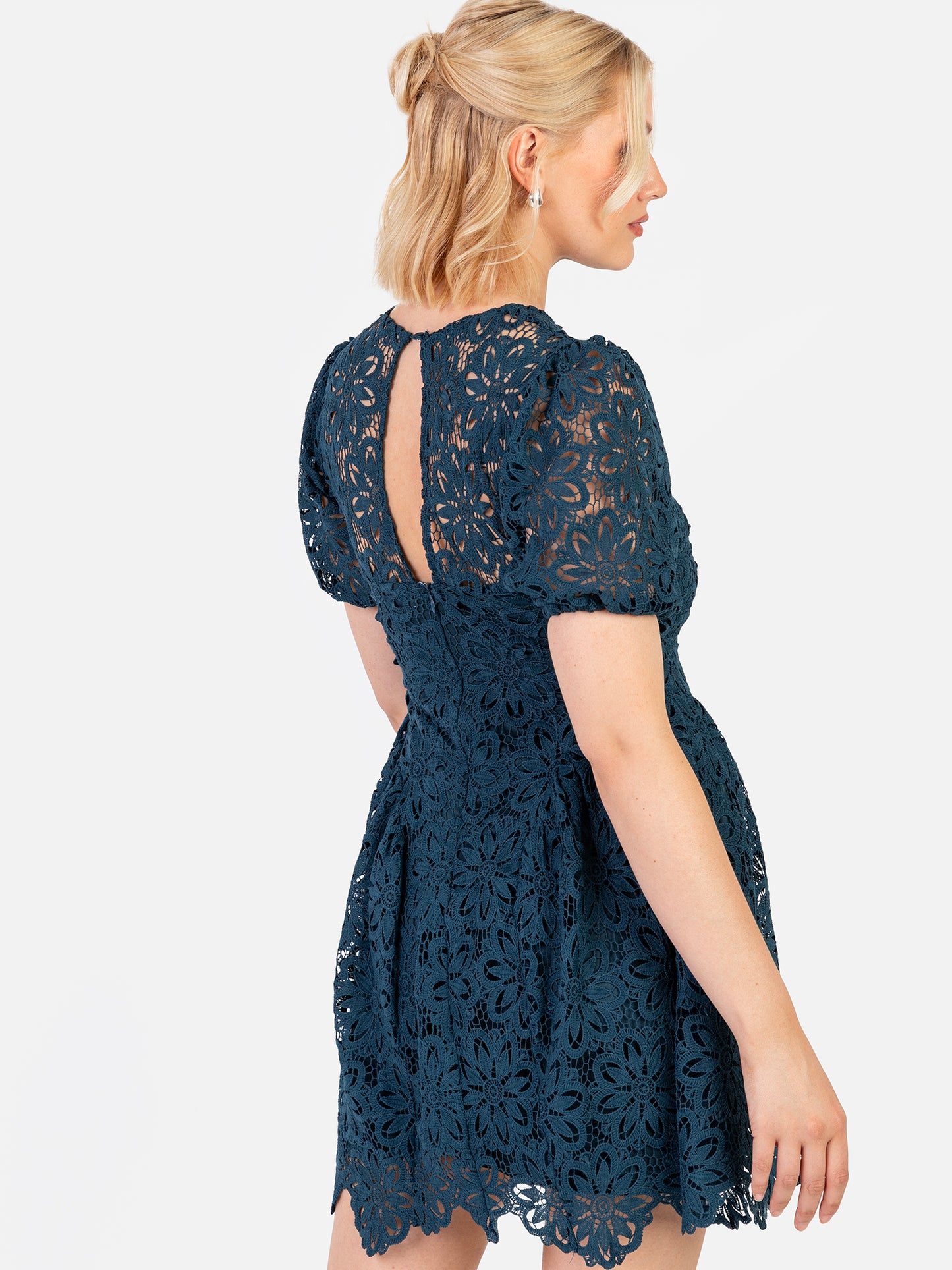 Maya Teal Short Sleeve Lace Mini Dress