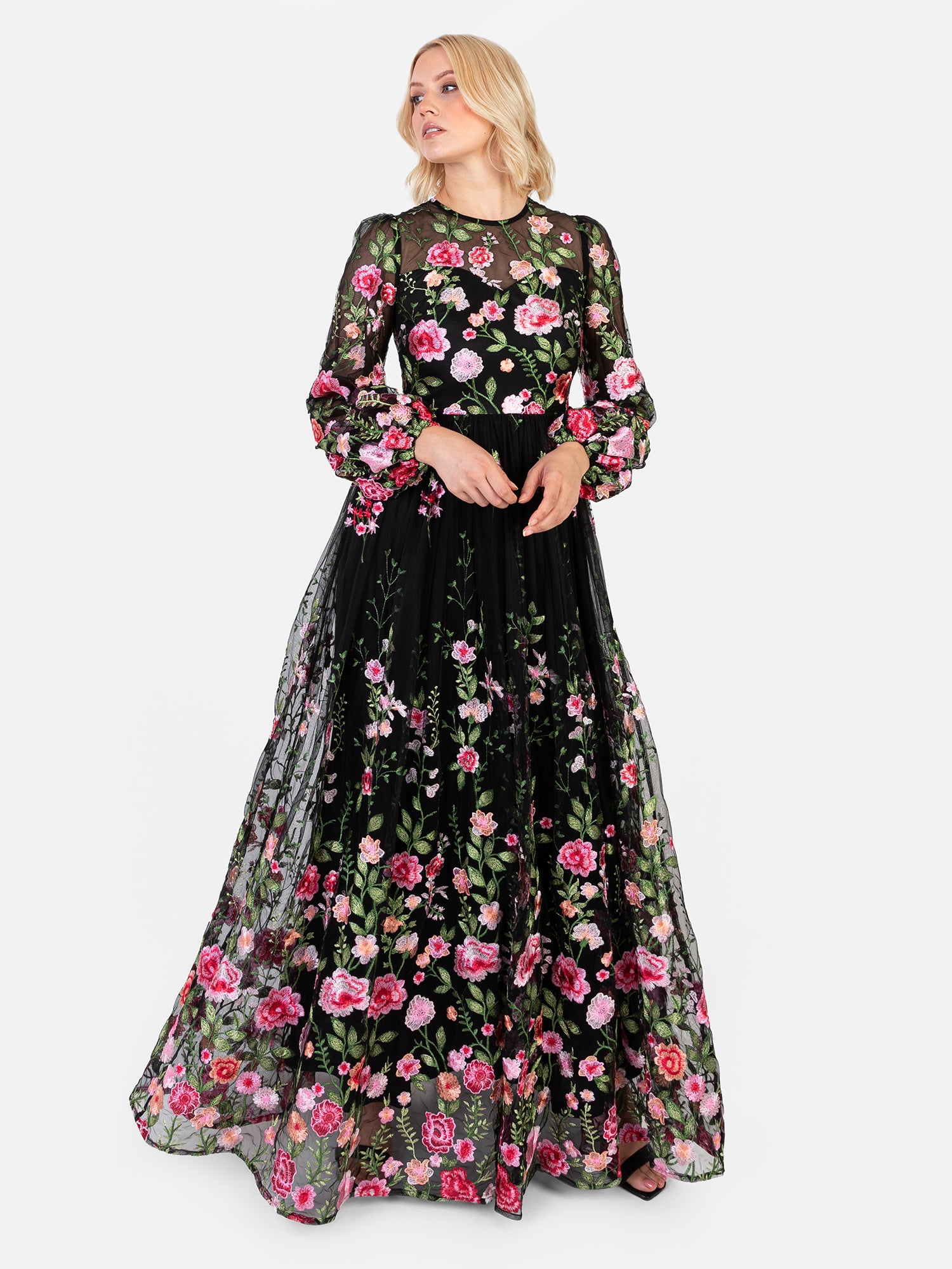 Maya Floral Embroidered Blouson Sleeve Maxi Dress Maya Deluxe Maya Floral Embroidered Blouson Sleeve Maxi Dress Maya Deluxe