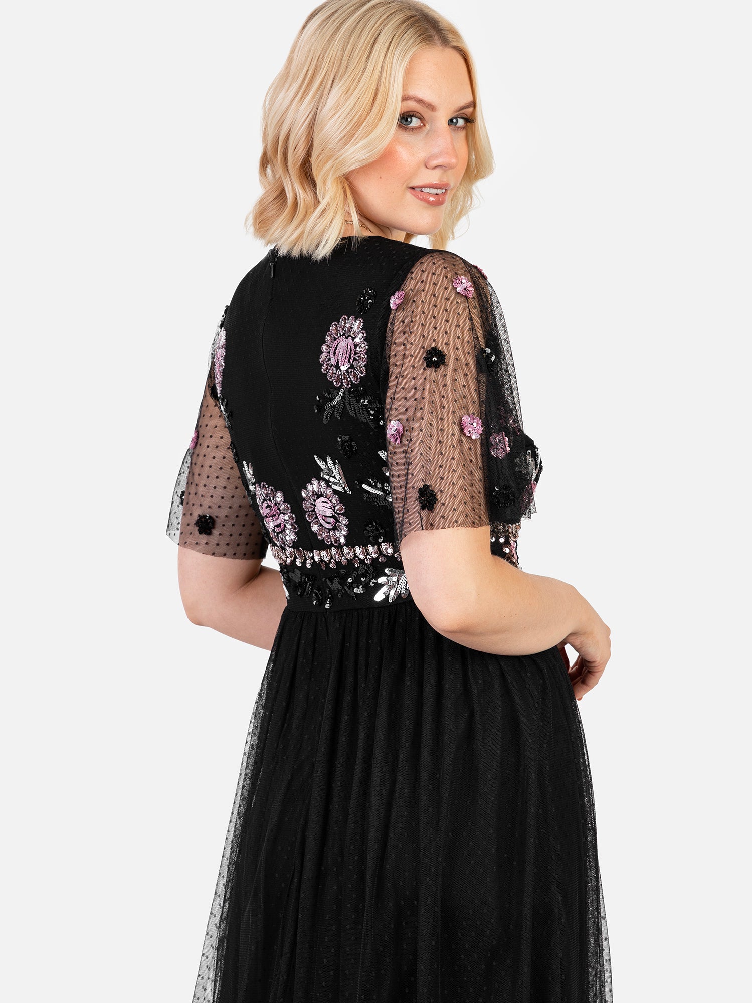 Maya Black Floral Embellished Spot Mesh Maxi Dress Maya Deluxe Maya Black Floral Embellished Spot Mesh Maxi Dress Maya Deluxe