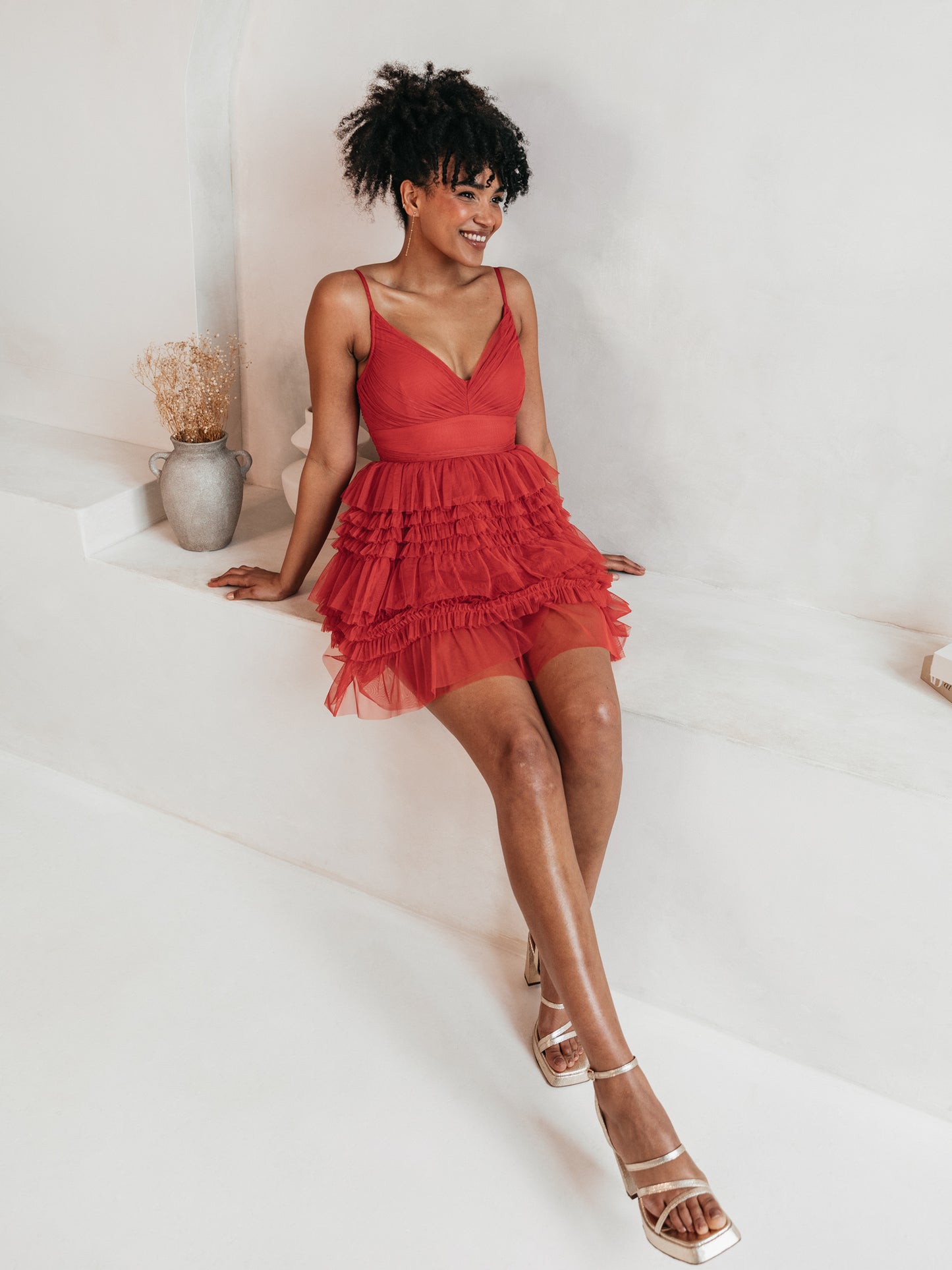 Anaya With Love Recycled Red Ruffle Cami Mini Dress