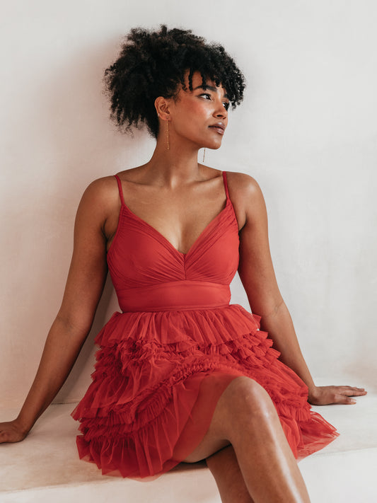 Anaya With Love Recycled Red Ruffle Cami Mini Dress