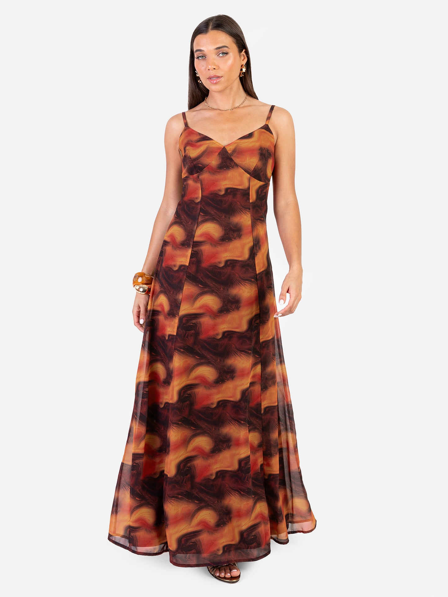Anaya With Love Recycled Fire Marble Print Cami Shift Maxi Dress