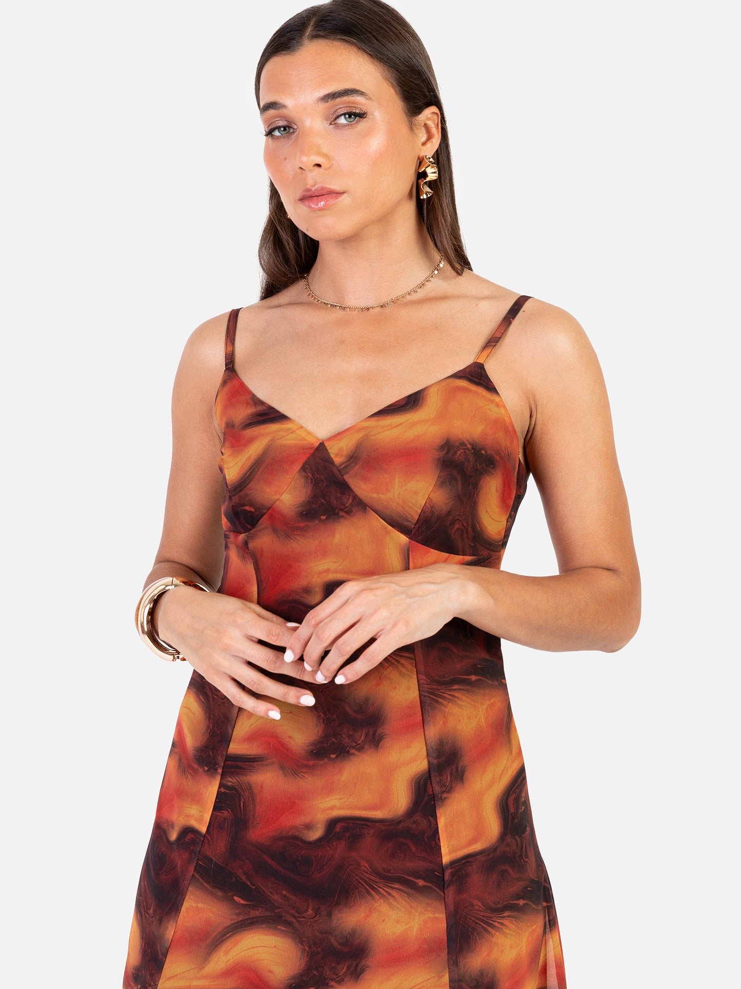 Anaya With Love Recycled Fire Marble Print Cami Shift Maxi Dress