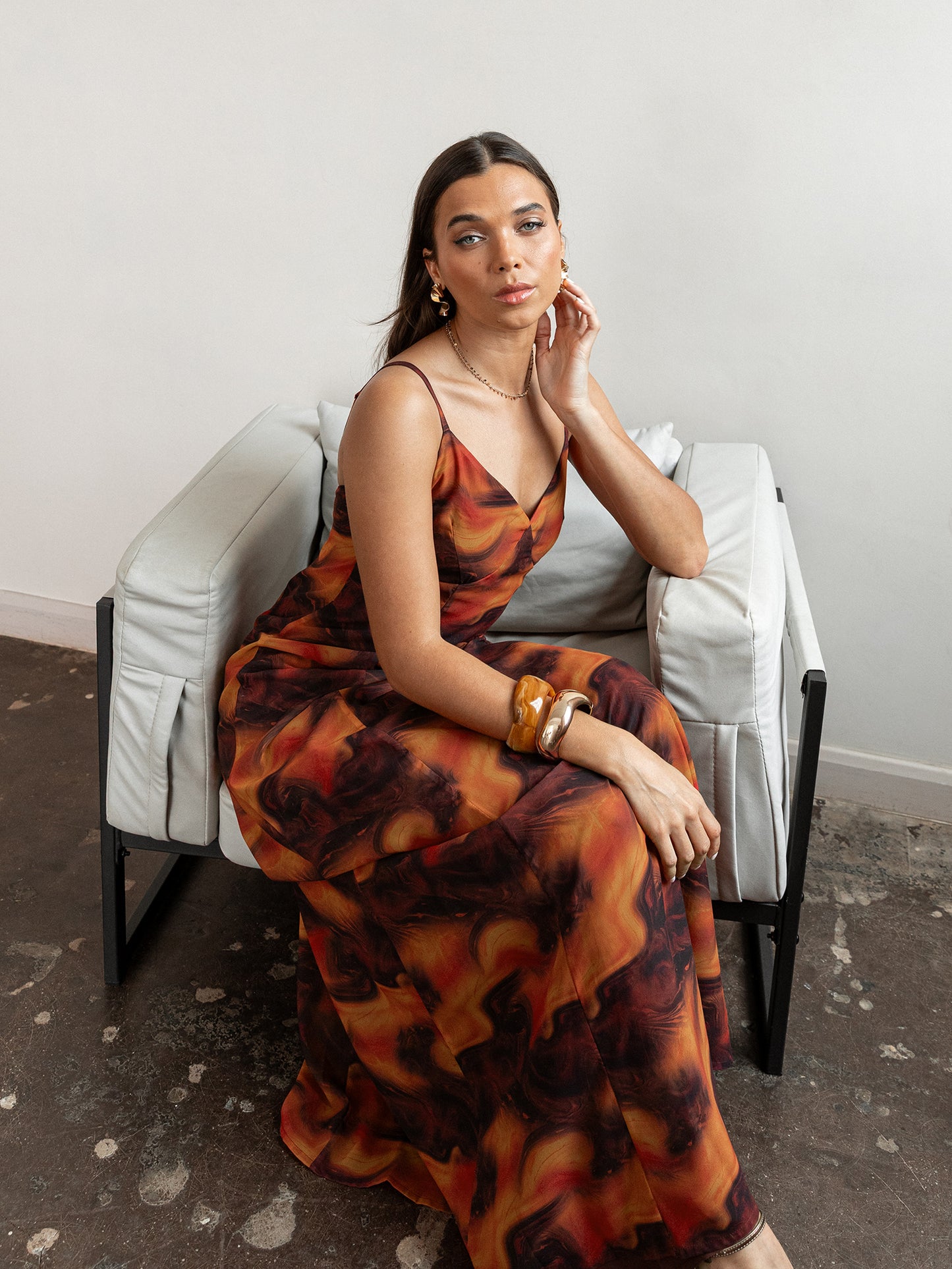 Anaya With Love Recycled Fire Marble Print Cami Shift Maxi Dress