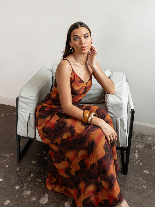 Anaya With Love Recycled Fire Marble Print Cami Shift Maxi Dress