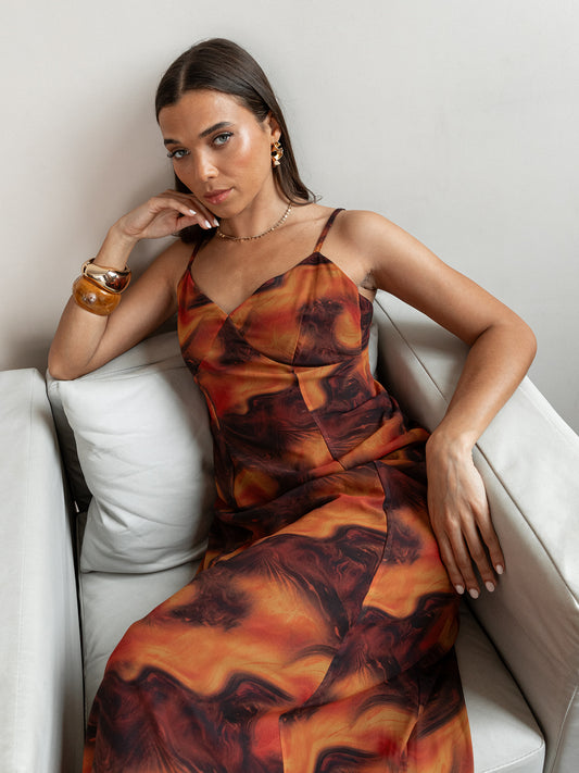 Anaya With Love Recycled Fire Marble Print Cami Shift Maxi Dress