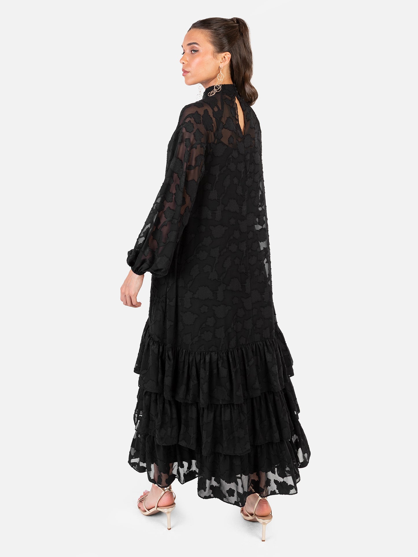 Anaya With Love Recycled Black Floral Burnout Long Sleeve Trapeze Midaxi Dress