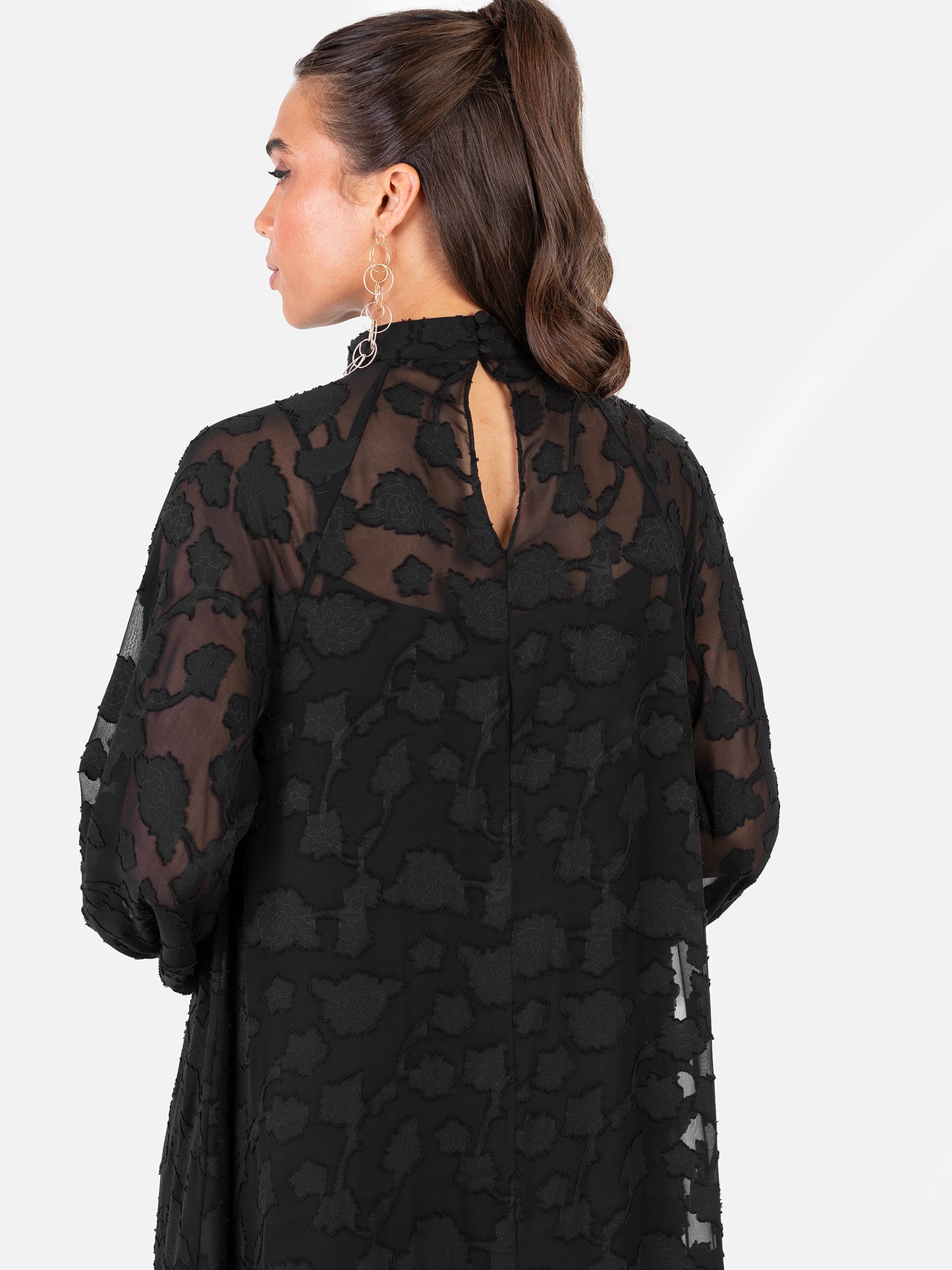 Anaya With Love Recycled Black Floral Burnout Long Sleeve Trapeze Midaxi Dress